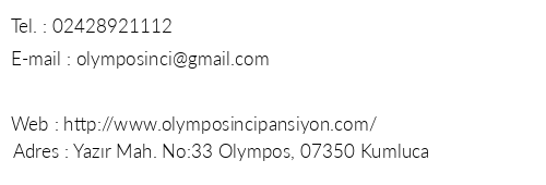 Olympos nci Pansiyon telefon numaralar, faks, e-mail, posta adresi ve iletiim bilgileri